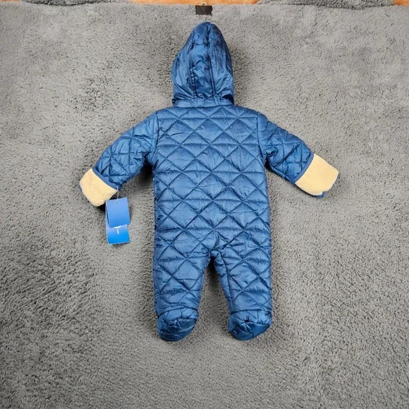 Quilted Hooded Baby Snowsuit Romper in Navy Blue - Picture 8 of 9